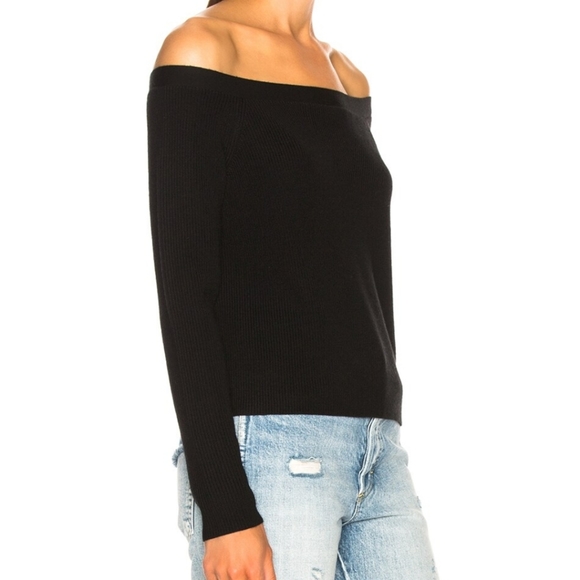 Frame Denim Noir Black Ribbed Sweater Off The Shoulder - Picture 9 of 10